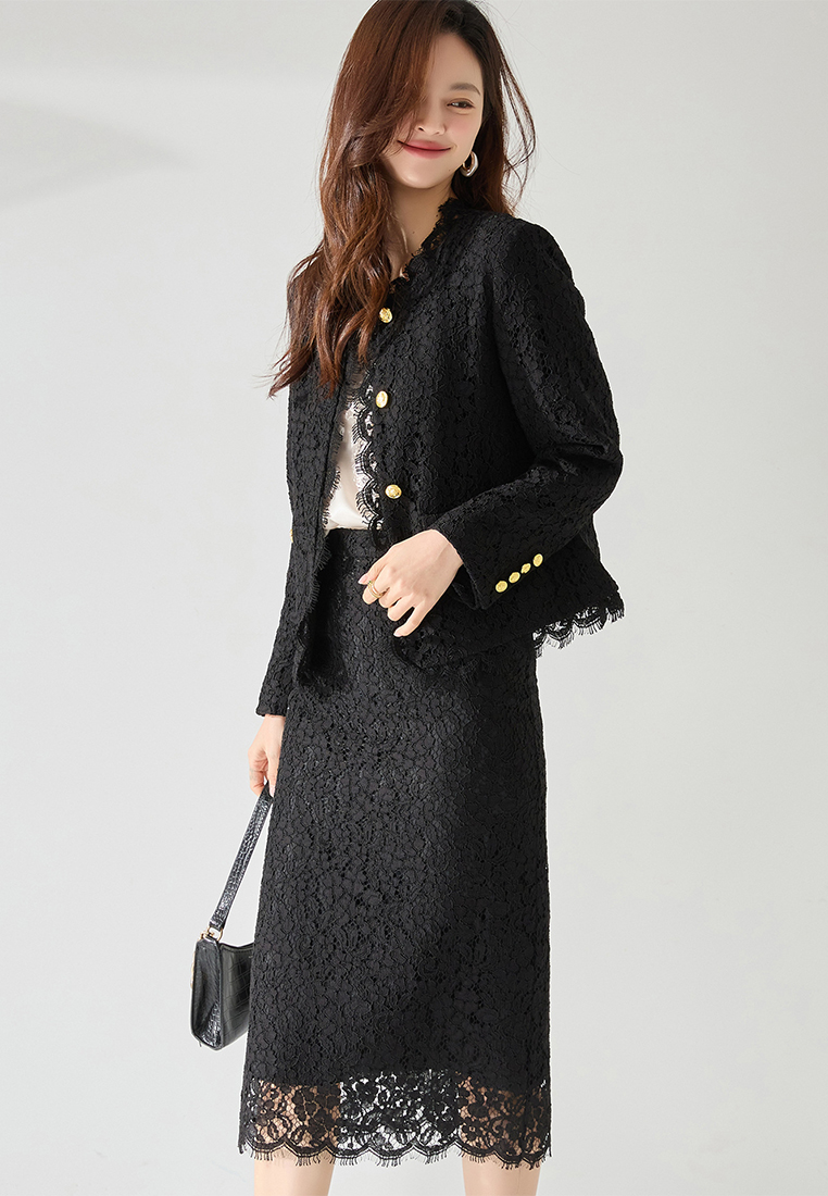 New black lace jacket & skirt CA24091135BK