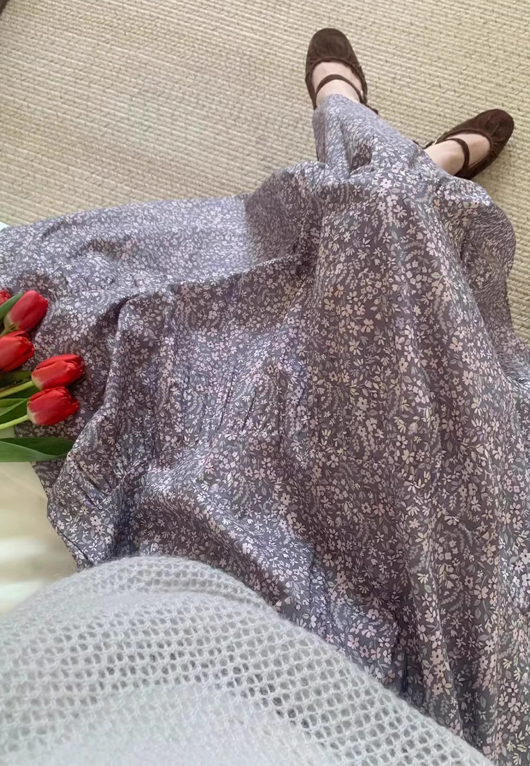 Spring and summer Korean retro romantic small floral high waist skirt CA25042935BE