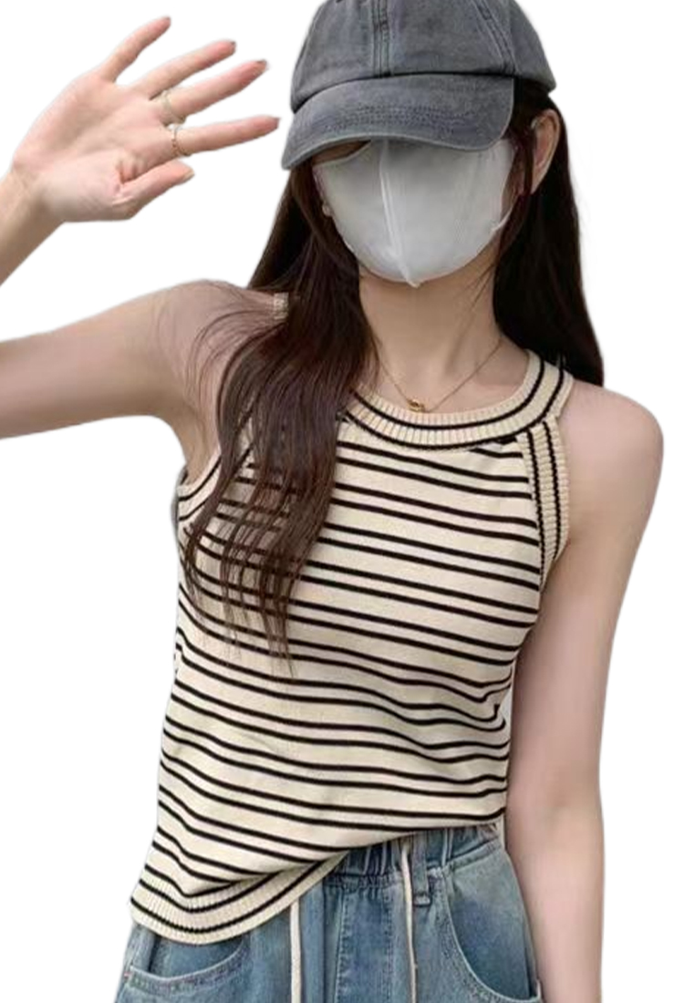 Summer New Retro Striped Halter Vest Sleeveless Top CA24050635BE