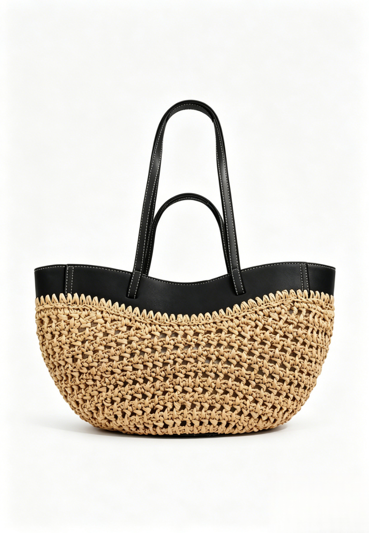 French Resort Style Woven Raffia Tote Bag Large Capacity Beach Shoulder Bag K26051902