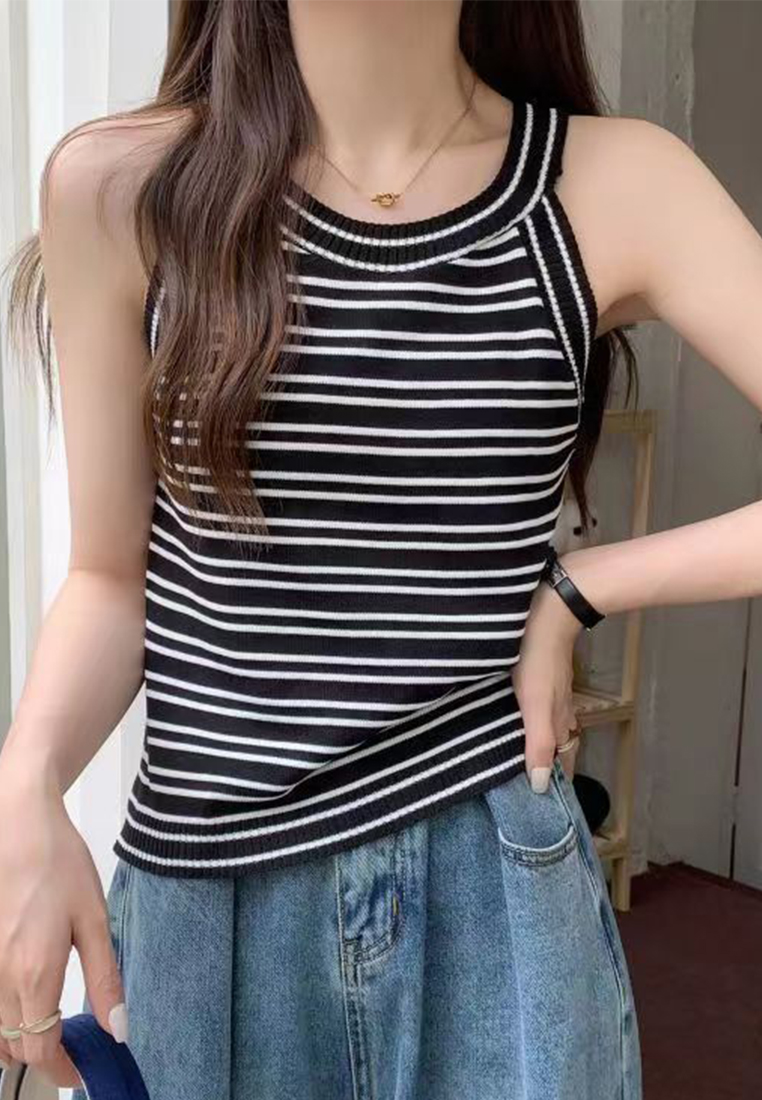 Summer New Retro Striped Halter Vest Sleeveless Top CA24050635BE