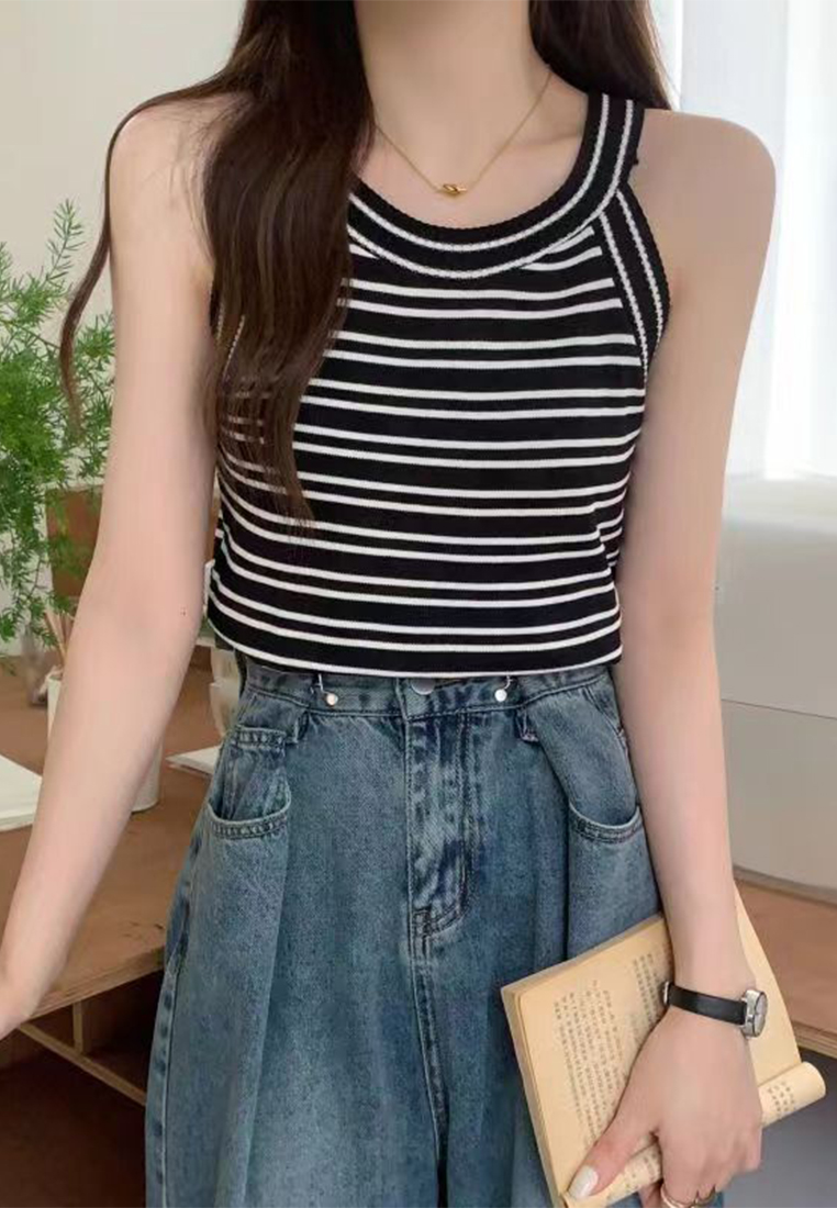 Summer New Retro Striped Halter Vest Sleeveless Top CA24050635BE