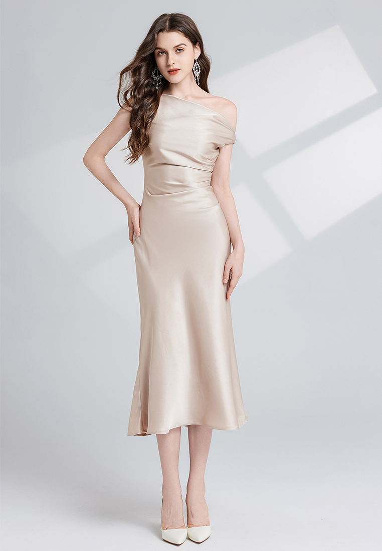 French slim fit solid color dress CA241128135BK