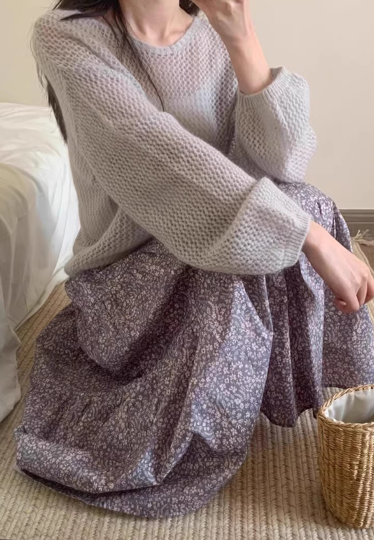 Spring and summer Korean retro romantic small floral high waist skirt CA25042935BE