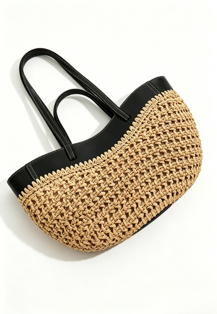 French Resort Style Woven Raffia Tote Bag Large Capacity Beach Shoulder Bag K26051902