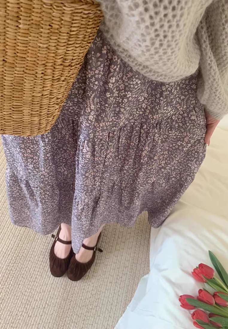 Spring and summer Korean retro romantic small floral high waist skirt CA25042935BE