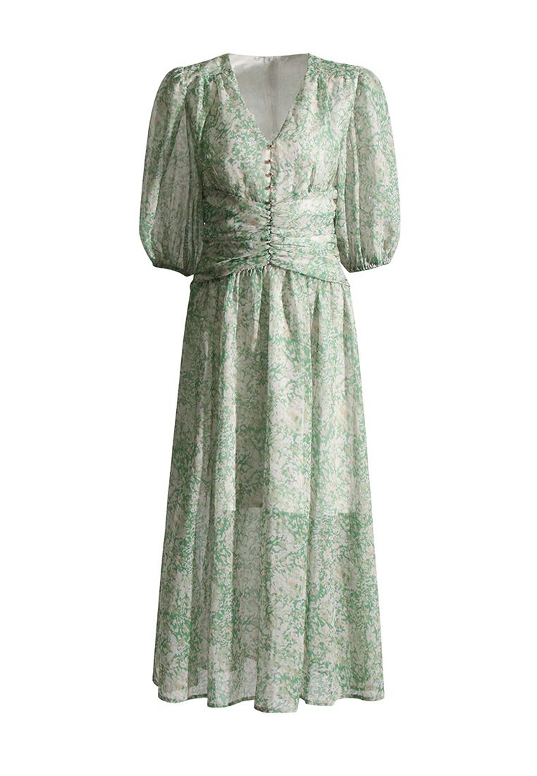 2024 new V-neck green floral dress CA24032635GR