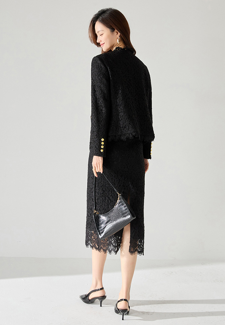 New black lace jacket & skirt CA24091135BK