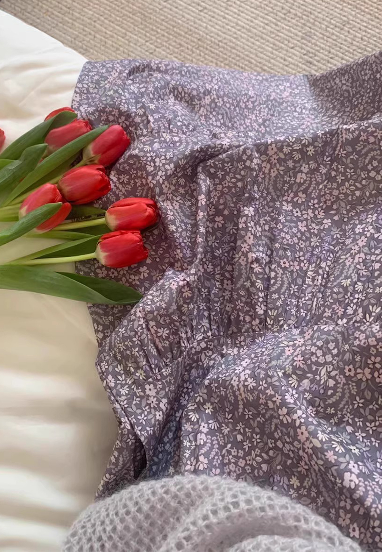 Spring and summer Korean retro romantic small floral high waist skirt CA25042935BE