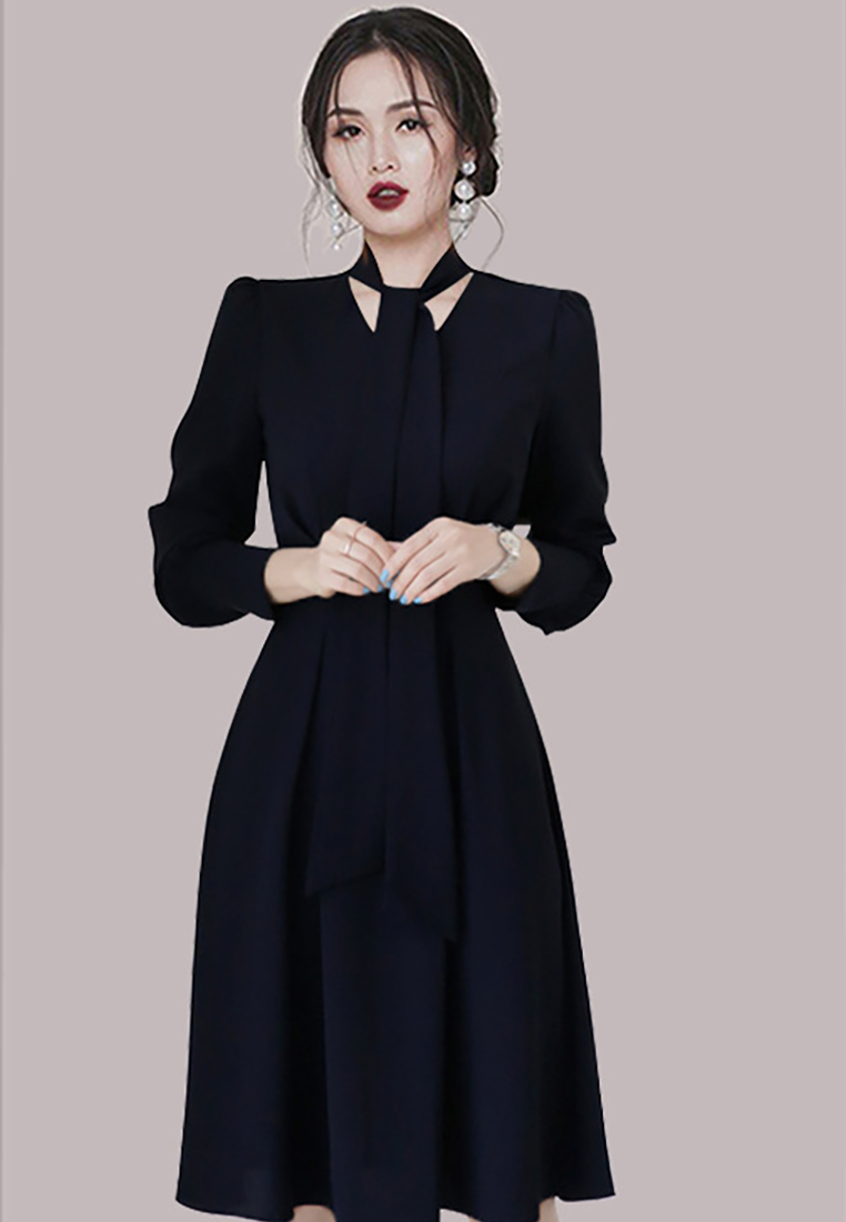 New Autumn Collection Bow-Tie A-Line Dress with Lantern Sleeves CA25091535KI