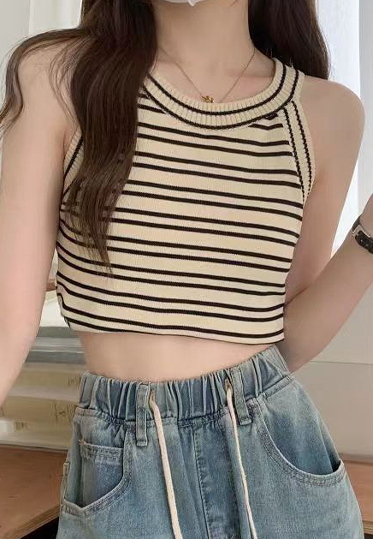 Summer New Retro Striped Halter Vest Sleeveless Top CA24050635BE