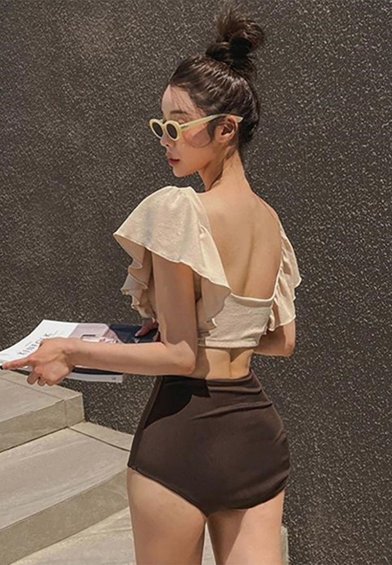 Japanese and Korean style sexy backless high waist split swimsuit CA25052335BW