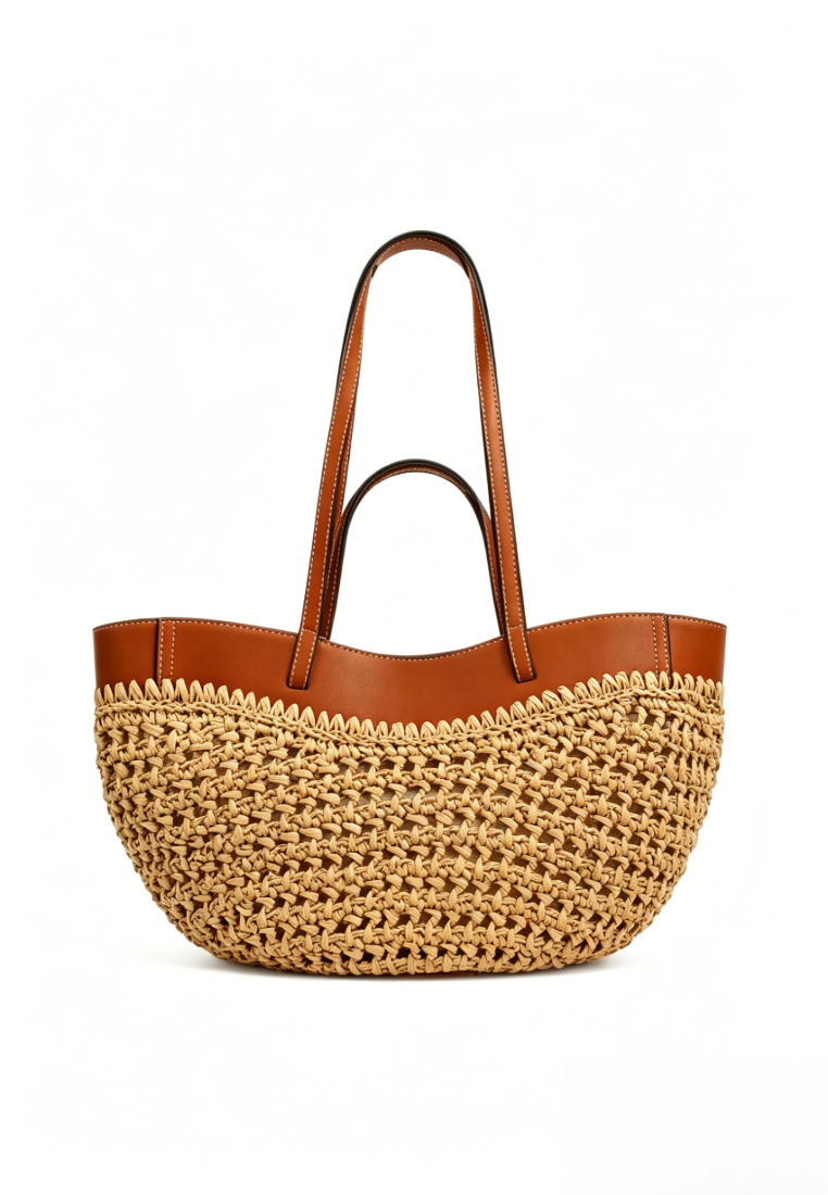 French Resort Style Woven Raffia Tote Bag Large Capacity Beach Shoulder Bag K26051902