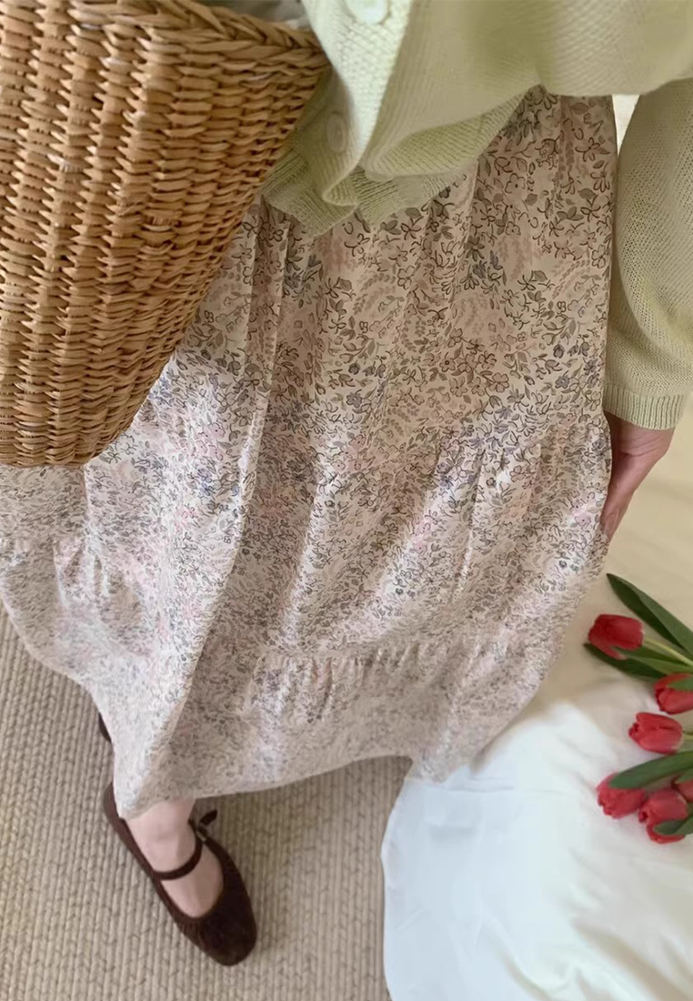 Spring and summer Korean retro romantic small floral high waist skirt CA25042935BE