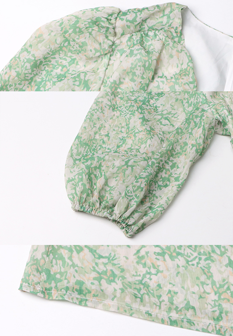 2024 new V-neck green floral dress CA24032635GR