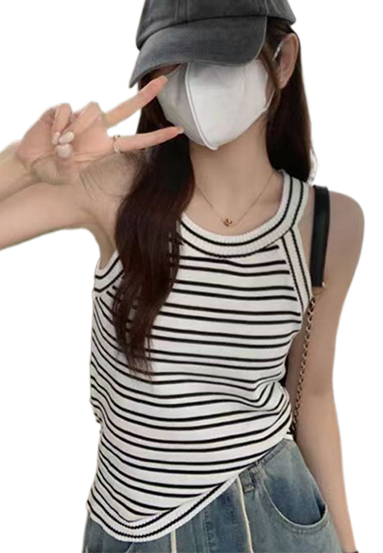 Summer New Retro Striped Halter Vest Sleeveless Top CA24050635BE