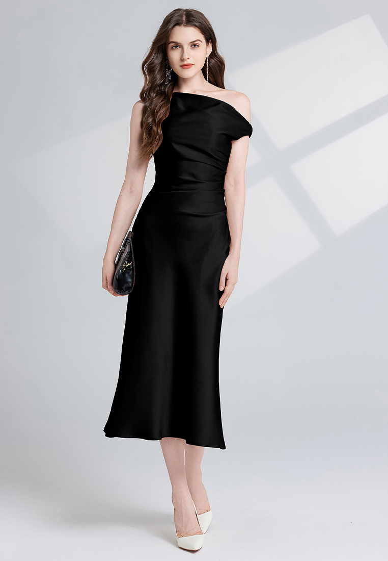 French slim fit solid color dress CA241128135BK