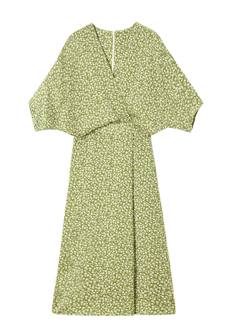 Rose floral print elegant bat sleeve dress CA101935