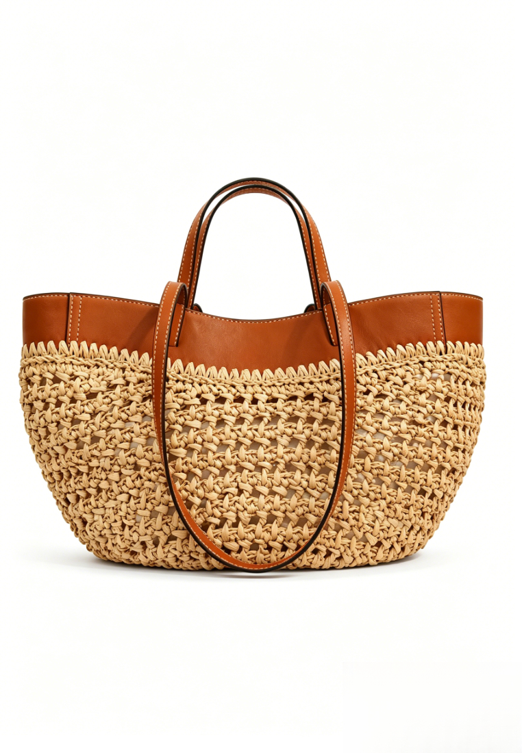 French Resort Style Woven Raffia Tote Bag Large Capacity Beach Shoulder Bag K26051902