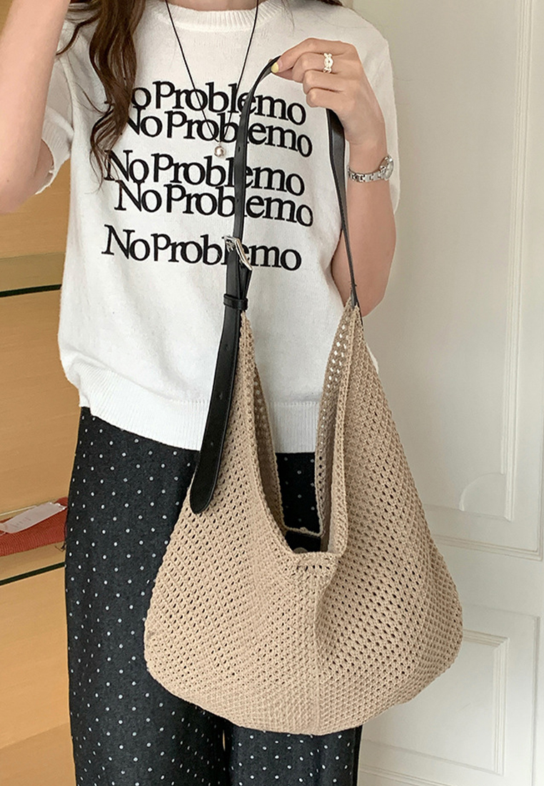 Summer New Vacation Splicing Knitted Shoulder Bag CA25061735RD