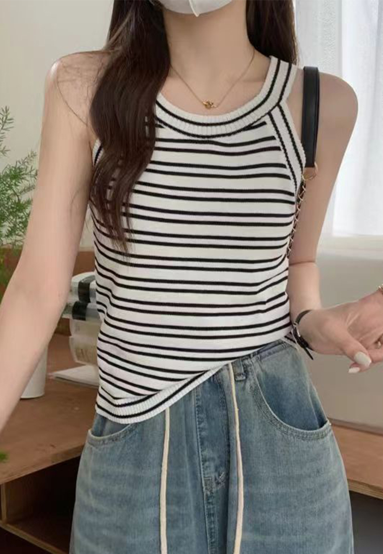 Summer New Retro Striped Halter Vest Sleeveless Top CA24050635BE