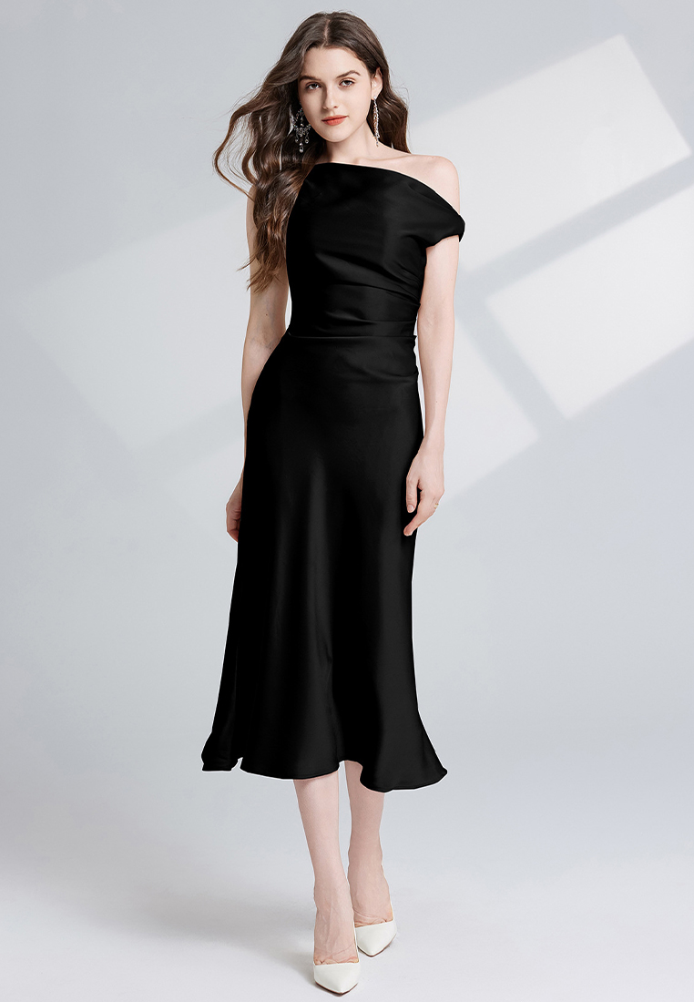 French slim fit solid color dress CA241128135BK