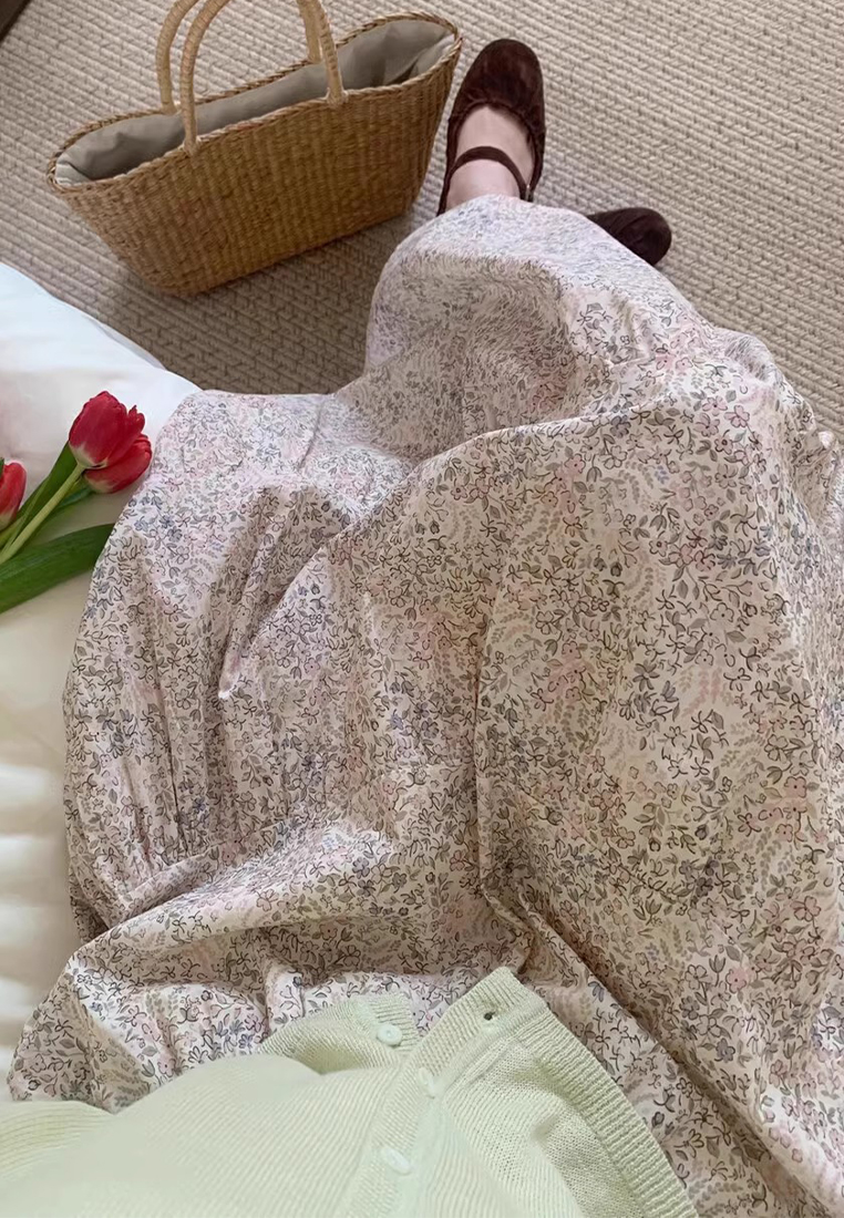 Spring and summer Korean retro romantic small floral high waist skirt CA25042935BE