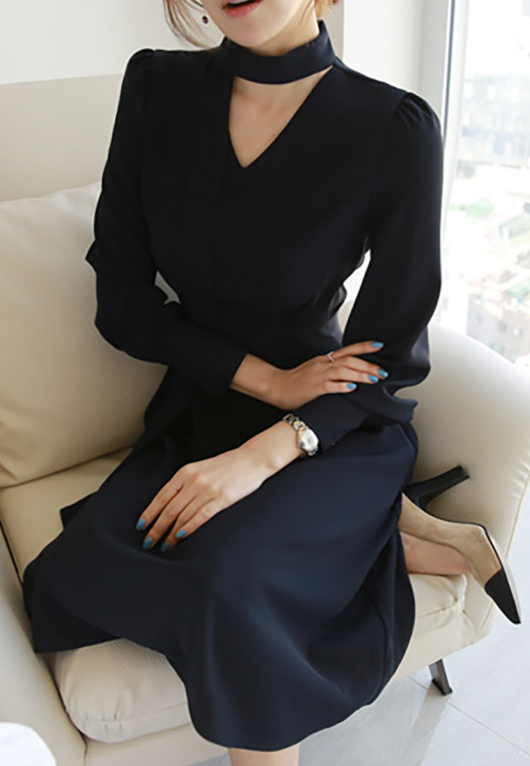 New Autumn Collection Bow-Tie A-Line Dress with Lantern Sleeves CA25091535KI