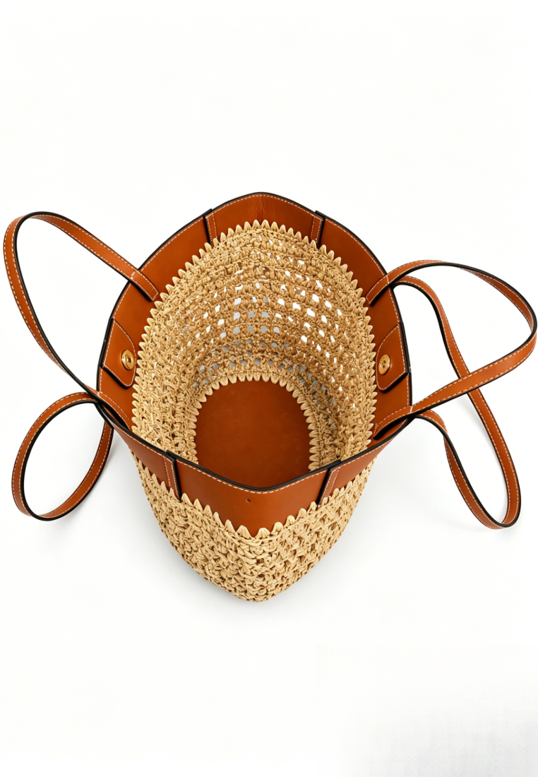 French Resort Style Woven Raffia Tote Bag Large Capacity Beach Shoulder Bag K26051902
