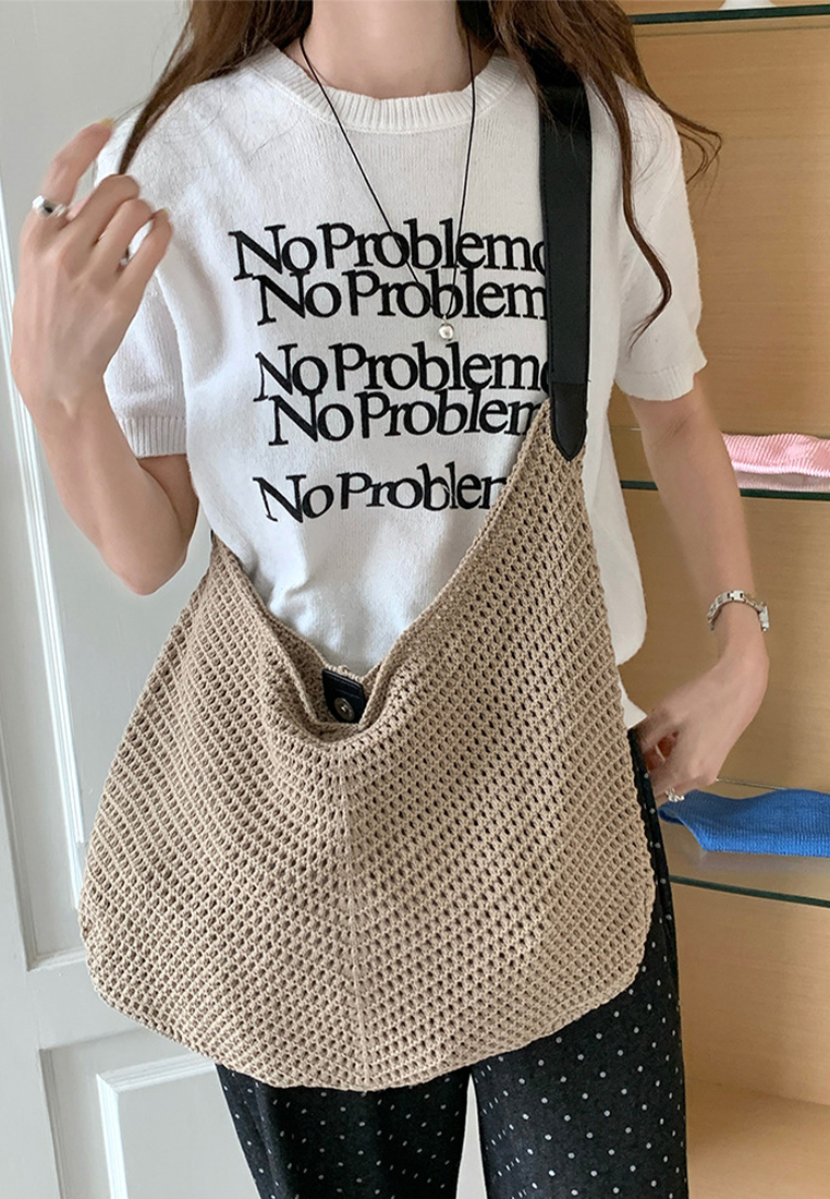 Summer New Vacation Splicing Knitted Shoulder Bag CA25061735RD