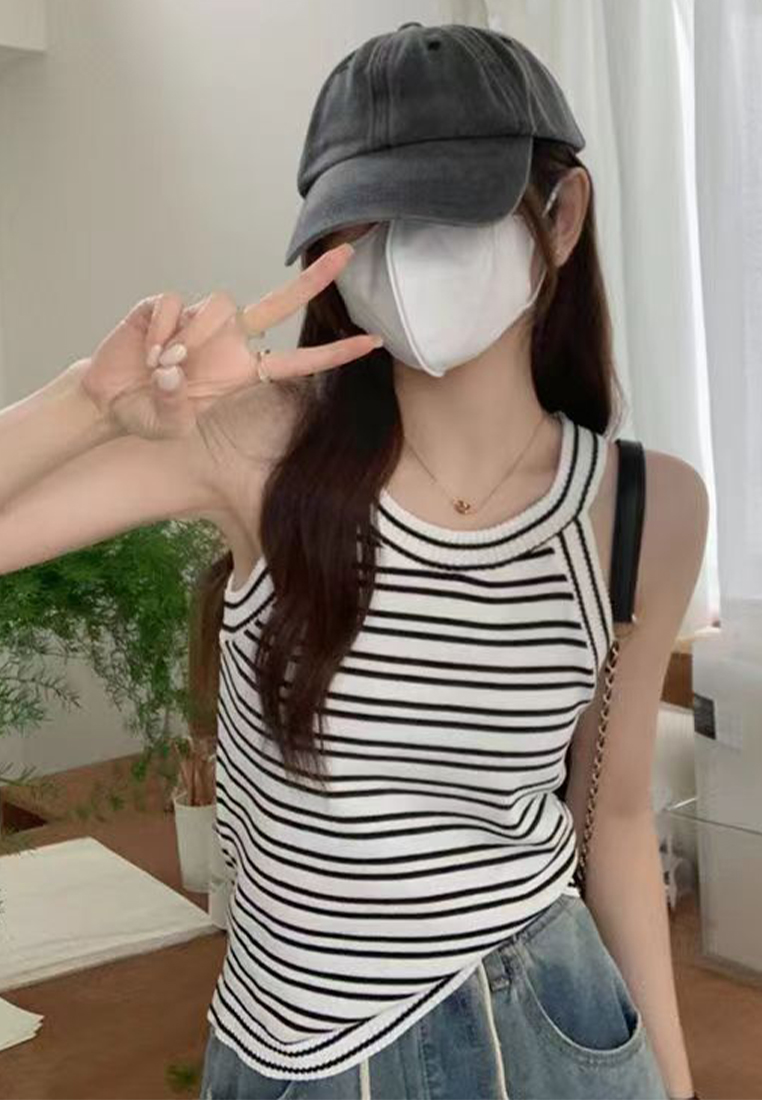 Summer New Retro Striped Halter Vest Sleeveless Top CA24050635BE