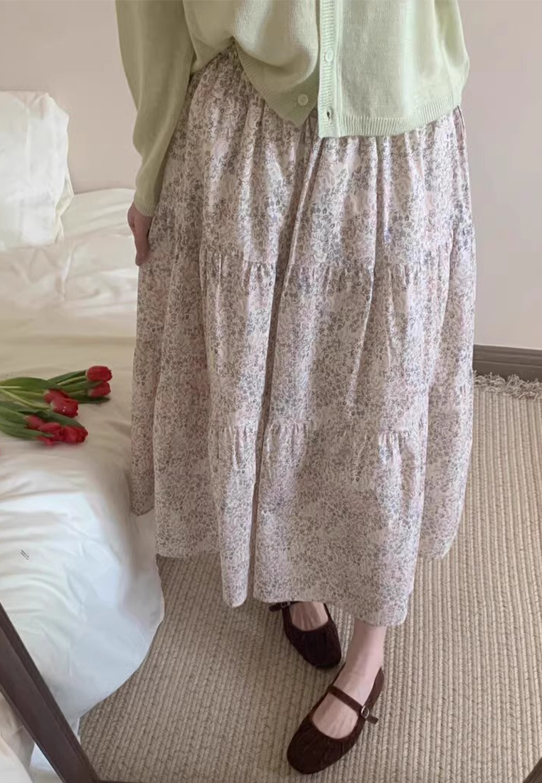 Spring and summer Korean retro romantic small floral high waist skirt CA25042935BE