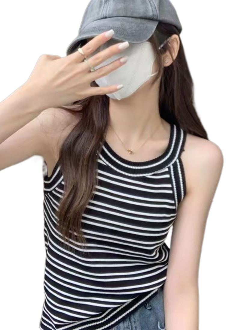 Summer New Retro Striped Halter Vest Sleeveless Top CA24050635BE