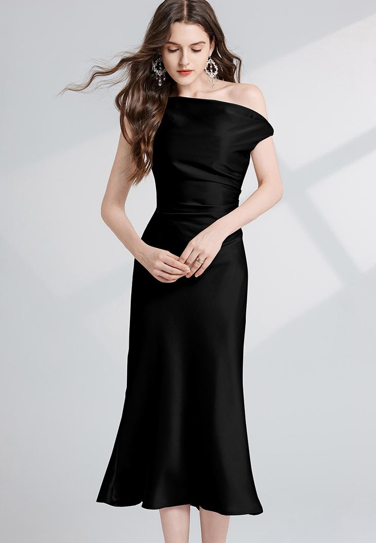 French slim fit solid color dress CA241128135BK