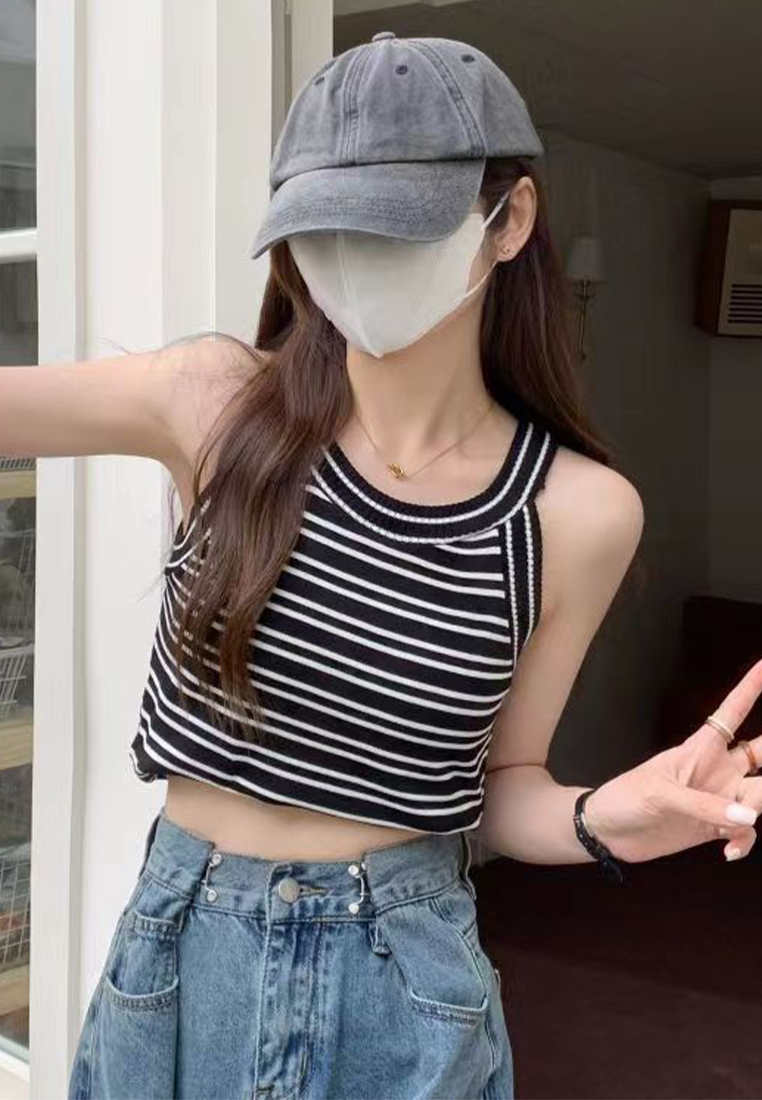 Summer New Retro Striped Halter Vest Sleeveless Top CA24050635BE