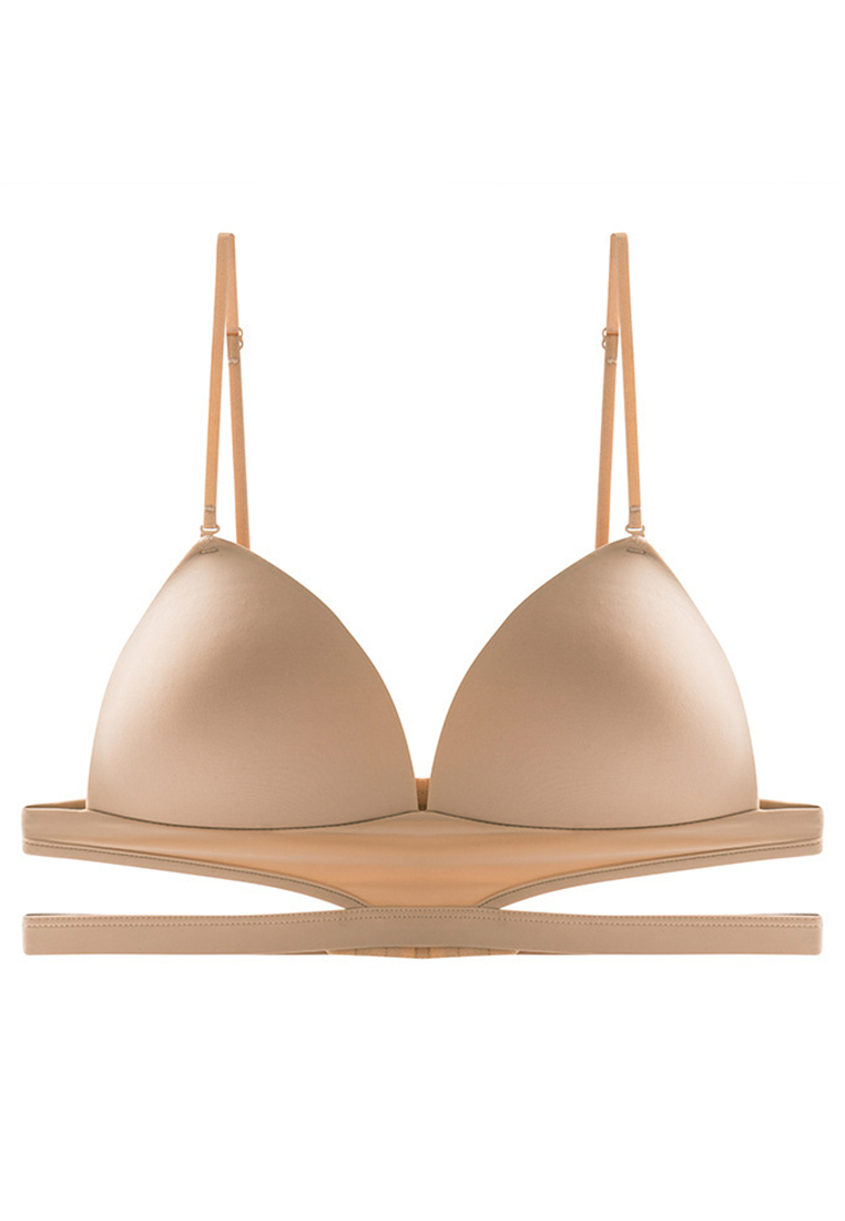 Simple and Elegant U-shaped Backless Glossy Non-wired Halter Triangle Cup Bra CA23050435BK