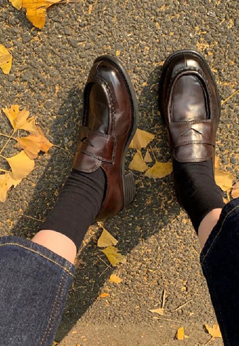 New retro thick heel slip-on shoes CA25021342BK