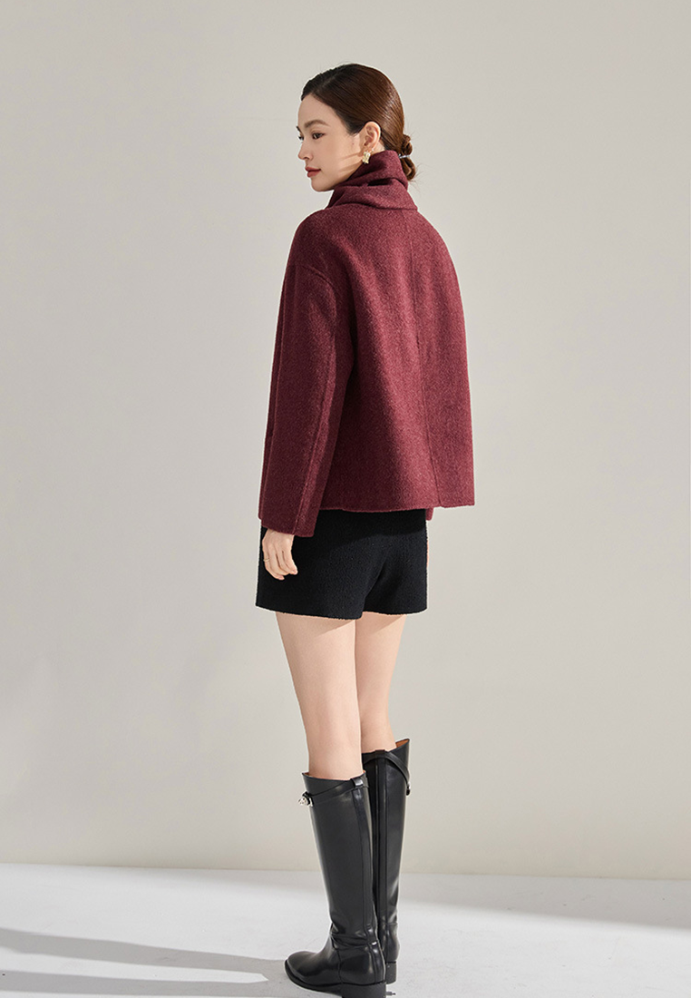 Winter detachable tassel scarf camel hair double-faced wool coat CA25010704GY