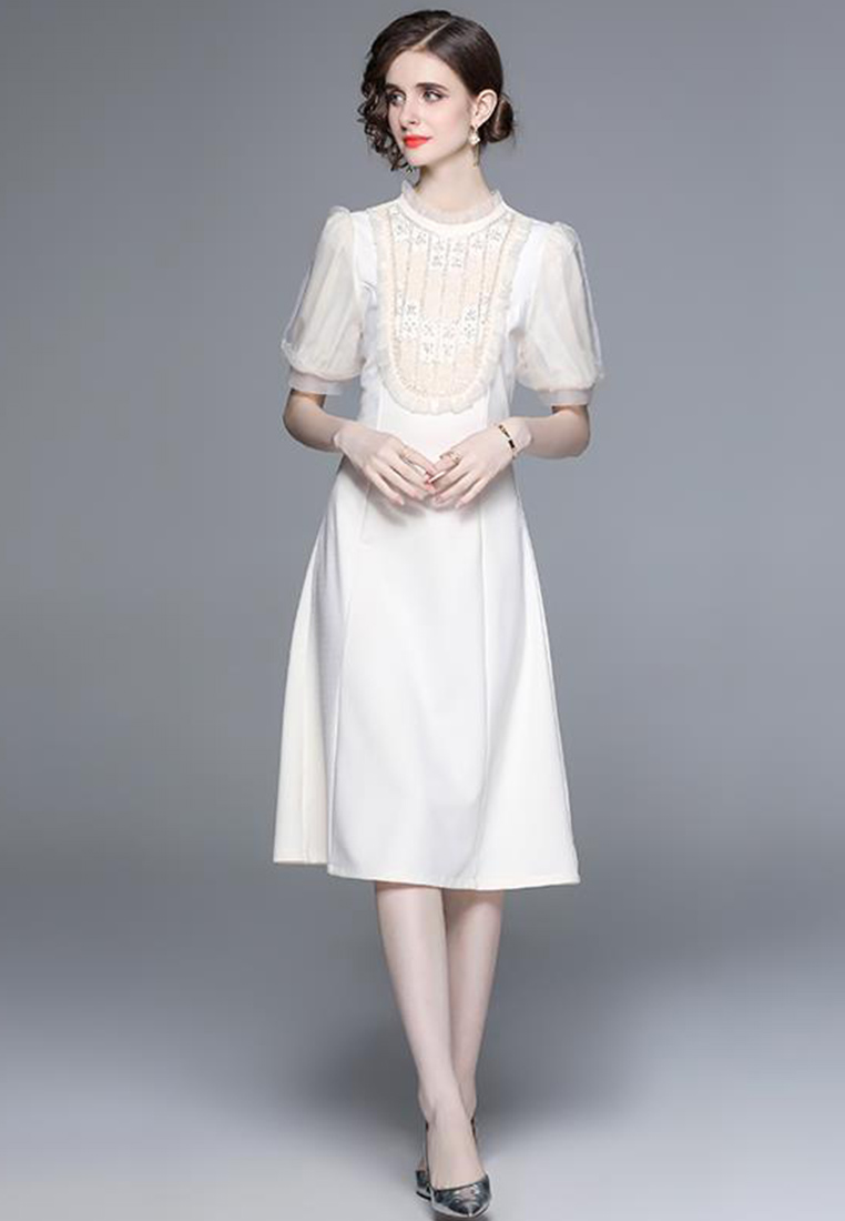 New French Elegant Premium White Dress CA080736