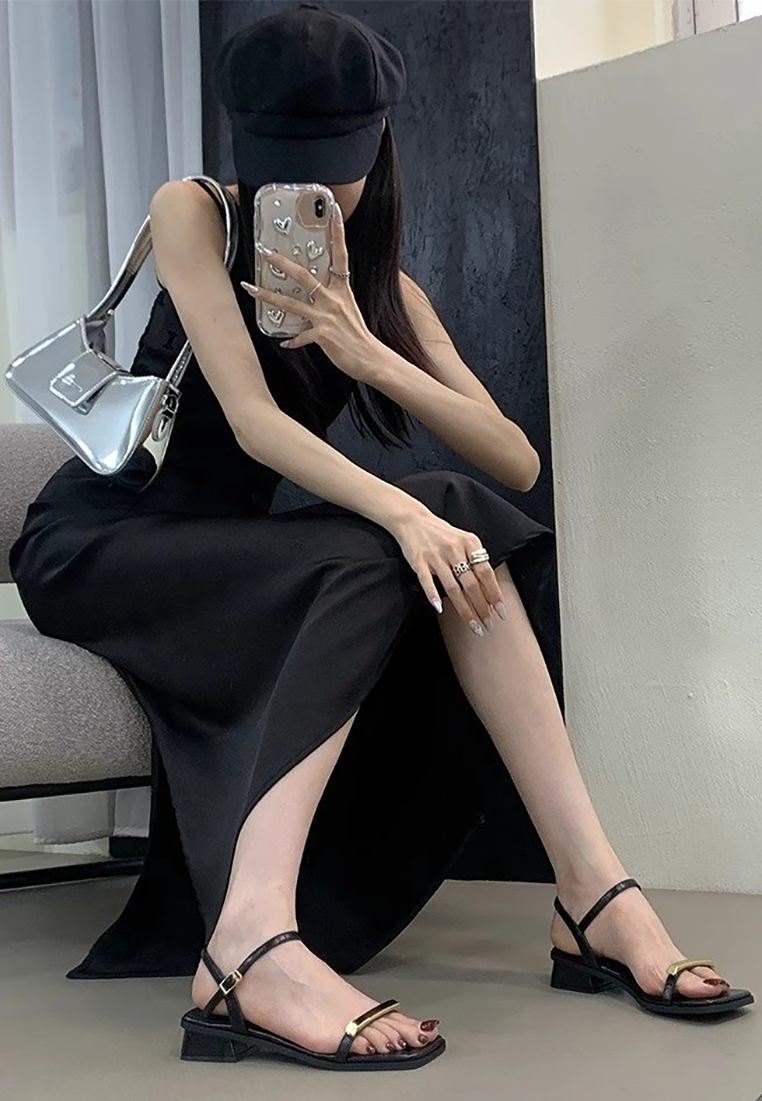 Summer single strap thick heel sandals CA25042335BW