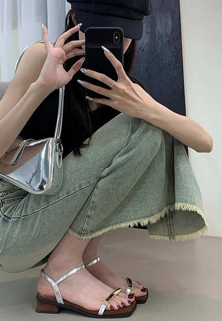 Summer single strap thick heel sandals CA25042335BW