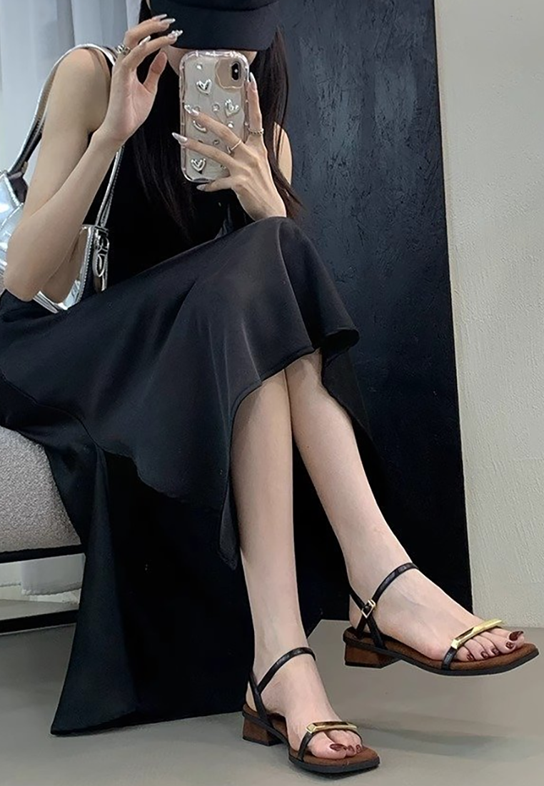 Summer single strap thick heel sandals CA25042335BW