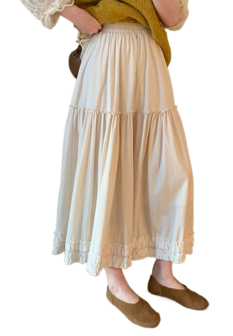 Spring and summer new elastic waist mid-length skirt CA25042936W