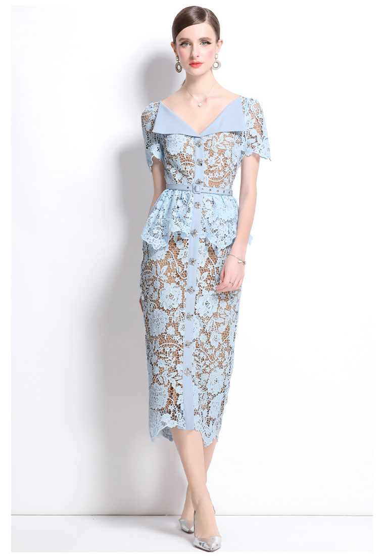 New arrival slim short sleeve hollow lace dress CA25070936BL