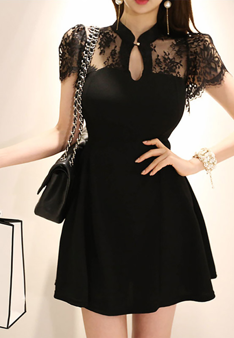 Summer New Lace Panel A-Line Dress CA25091536BK
