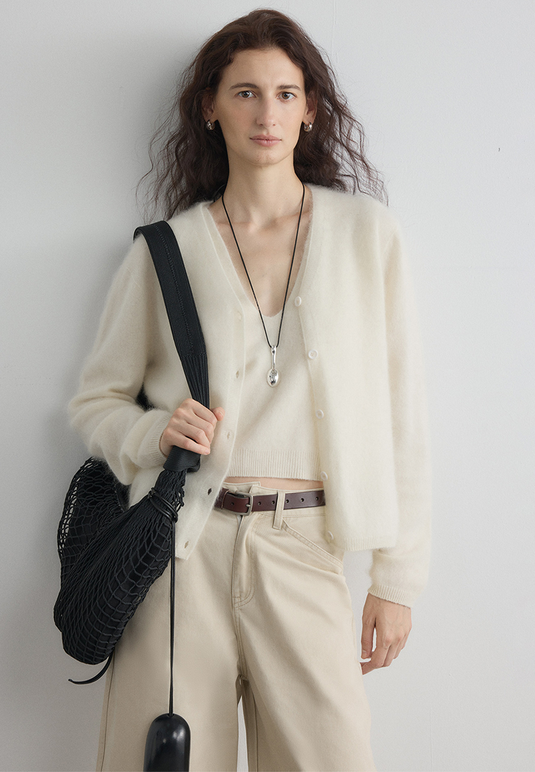 Autumn/Winter New Cashmere Wool Knit V-Neck Cardigan CA25102436W