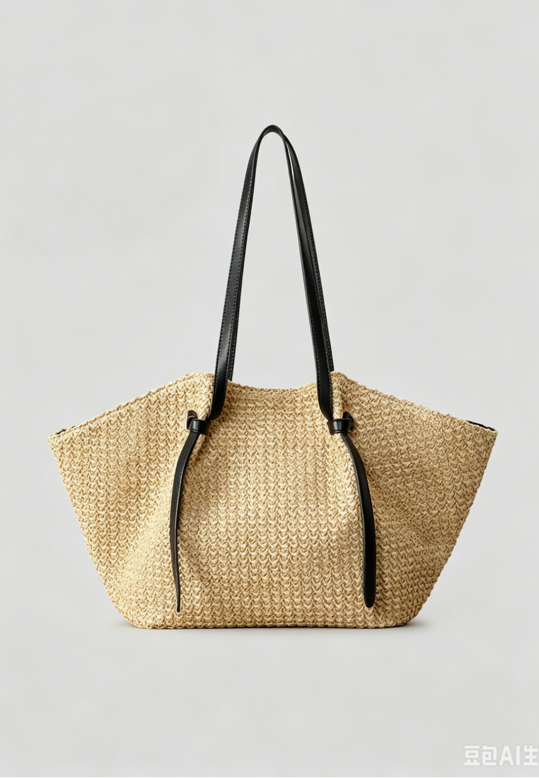 French resort style straw tote bag with leather straps K26051901