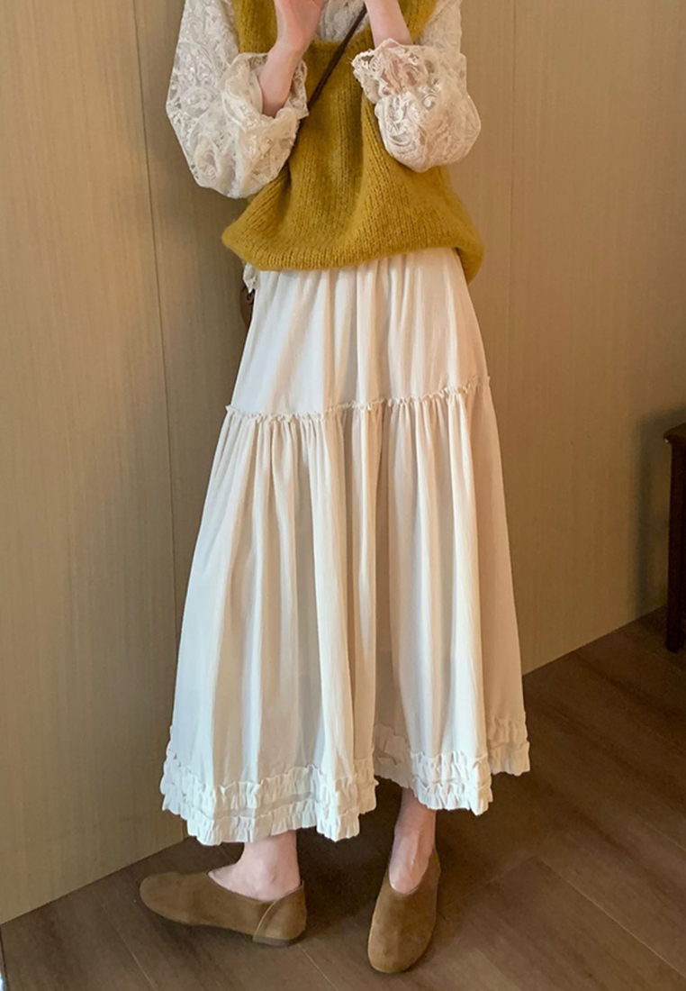 Spring and summer new elastic waist mid-length skirt CA25042936W