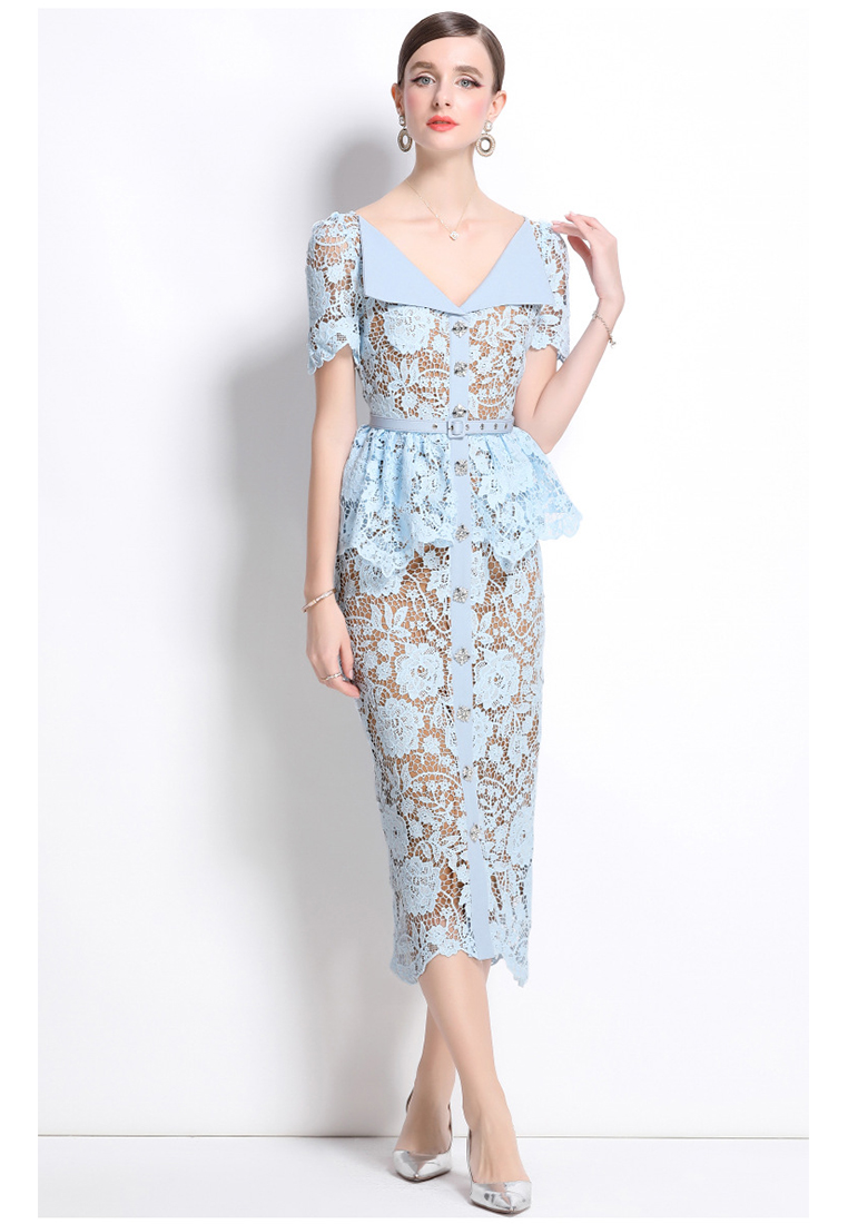 New arrival slim short sleeve hollow lace dress CA25070936BL