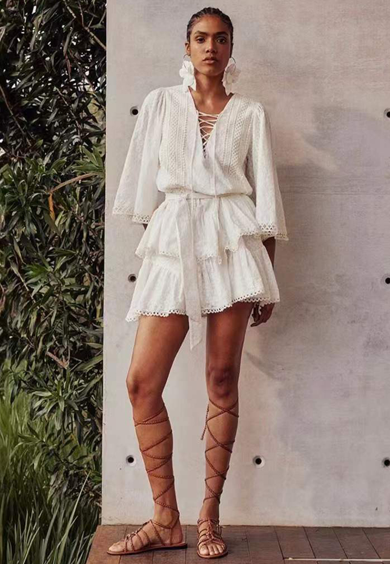 2024 New V-neck Waist Embroidered Dress CA24032636W